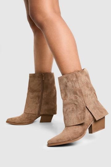 Faux Suede Foldover Calf High Boot khaki