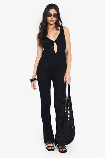 Knitted Crochet Flare Trouser black