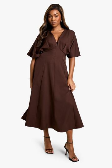 Plus Pleated Skirt MIDAXI DRESS chocolate