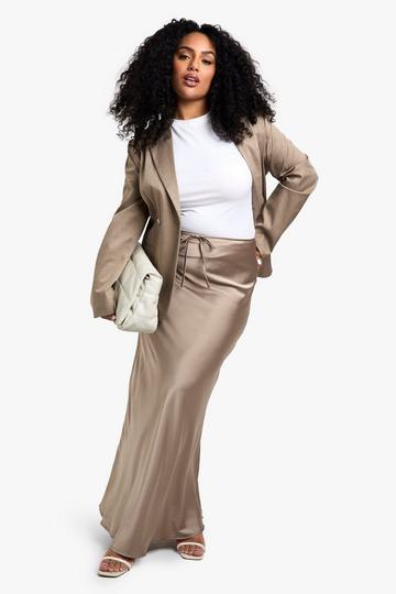 Plus Satin Drawcord Maxi Skirt champagne