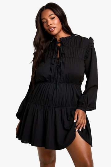 plus rouched VOLUMINOUS smock dress black