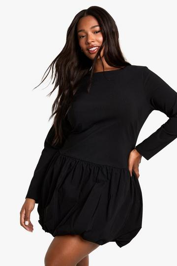 Black plus bengaline puffball mini dress