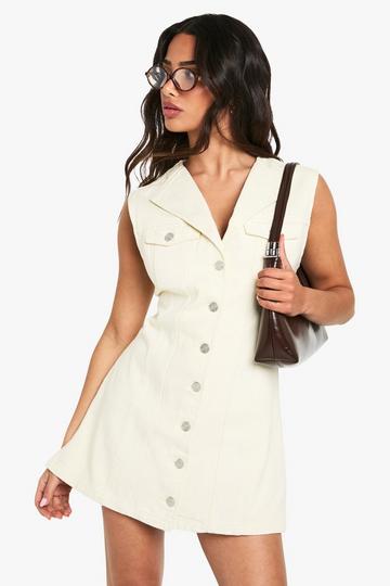 Petite Sleeveless Fitted Denim Mini Dress ecru