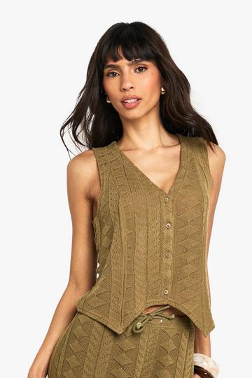 Mix & Match Gebreid Gilet Met Textuur En Patroon khaki