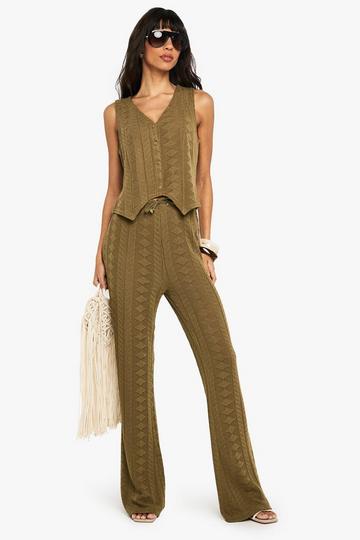 Mix and Match Crochet Textured Patterned Trouser khaki