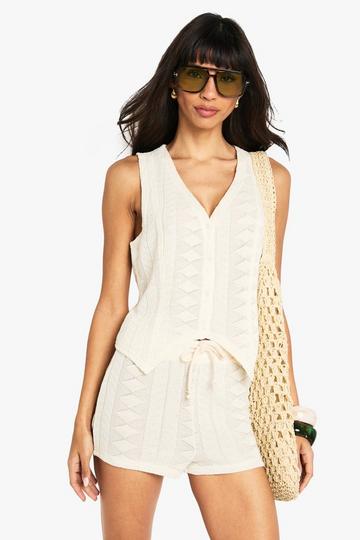 Mix and Match Crochet Textured Patterned Short cream