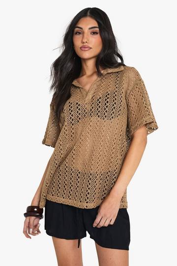 Crochet Overhead Beach Shirt tan