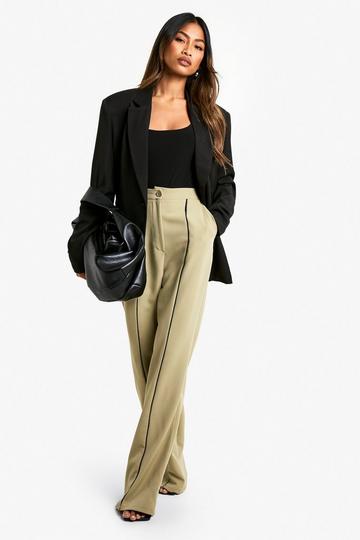 Khaki Woven Tailored Piping Straight Leg Trousers