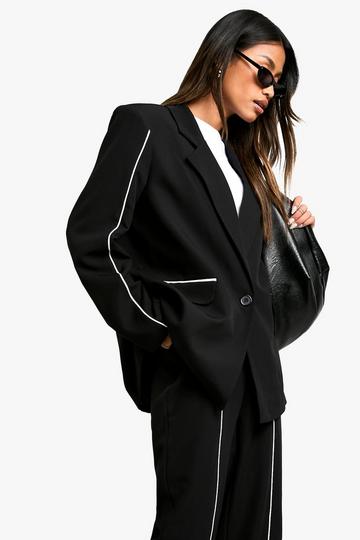 Woven Tailored Piping Detail Blazer black