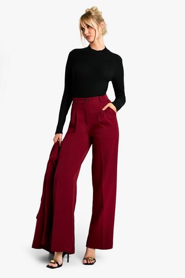 Geweven Getailleerde Geplooide Broek burgundy