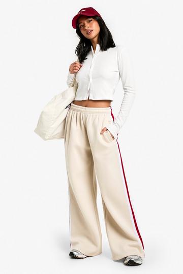 Petite Side Stripe Tape Wide Leg Joggers stone