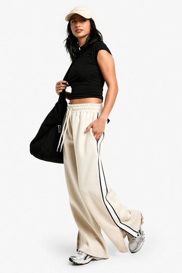 Petite Side Stripe Tape Split Hem Wide Leg Joggers stone