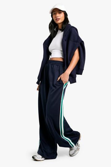 Petite Gestreepte Tricot Wide Leg Joggingbroek Met Zijstreep navy