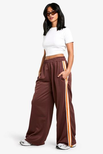 Petite Gestreepte Tricot Wide Leg Joggingbroek Met Zijstreep brown