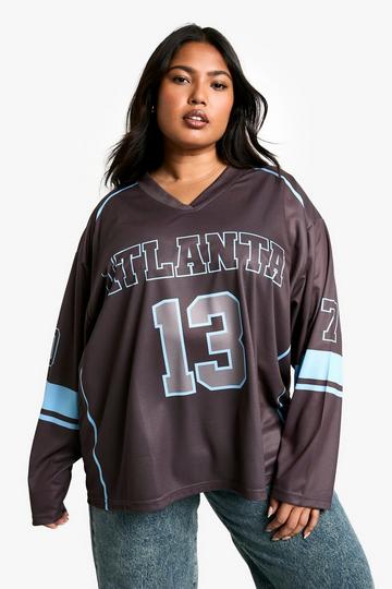 Plus Chicago Oversized Long Sleeve Football Top charcoal