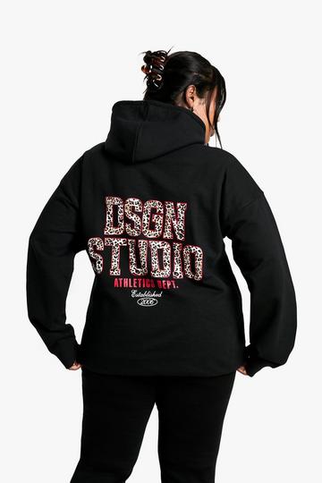 Plus Oversized Luipaardprint DSGN Studio Hoodie black