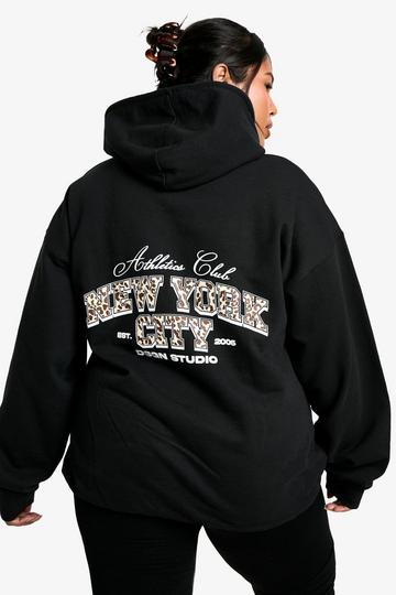 Plus Leopard New York City Oversized Hoodie black