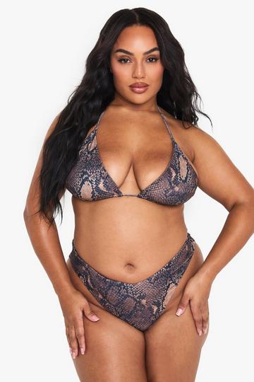 Plus Snake Print V Shape High Waisted Bikini Bottoms snake