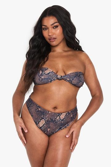 Plus Snake Print High Waisted Bikini Bottoms snake