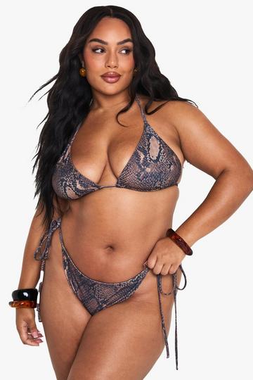 Plus Snake Print Tie Side Triangle Bikini Bottoms snake