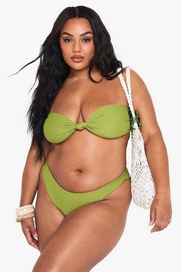 Plus Geknoopte Bandeau Bikini Top olive