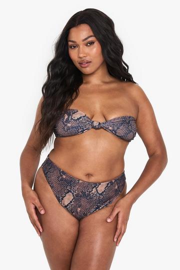 Plus Knot Detail Snake Print Bandeau Bikini Top snake