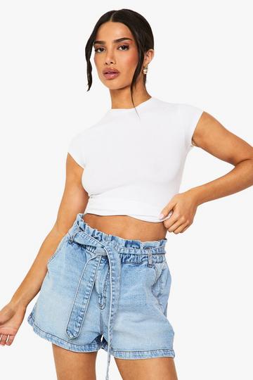 Denim Shorts Met Geplooide Taille light wash