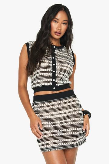 Crochet Stripe Waistcoat black