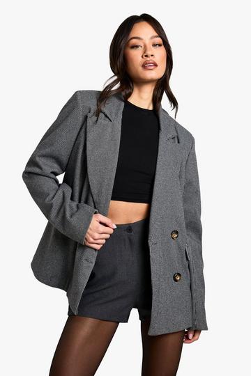 Tall Wool Look Double Breasted Blazer grey