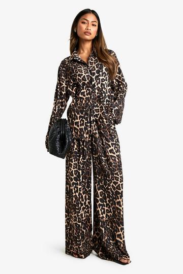 Relaxed Woven Leopard Shirt & Drawstring Wide Leg Trouser Co-ord leopard