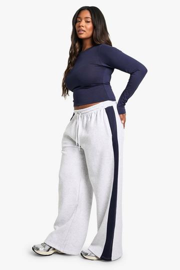 Plus Wide Leg Joggingbroek Met Zijstreep ash grey