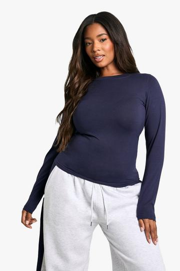 Plus Long Sleeve Fitted Top navy