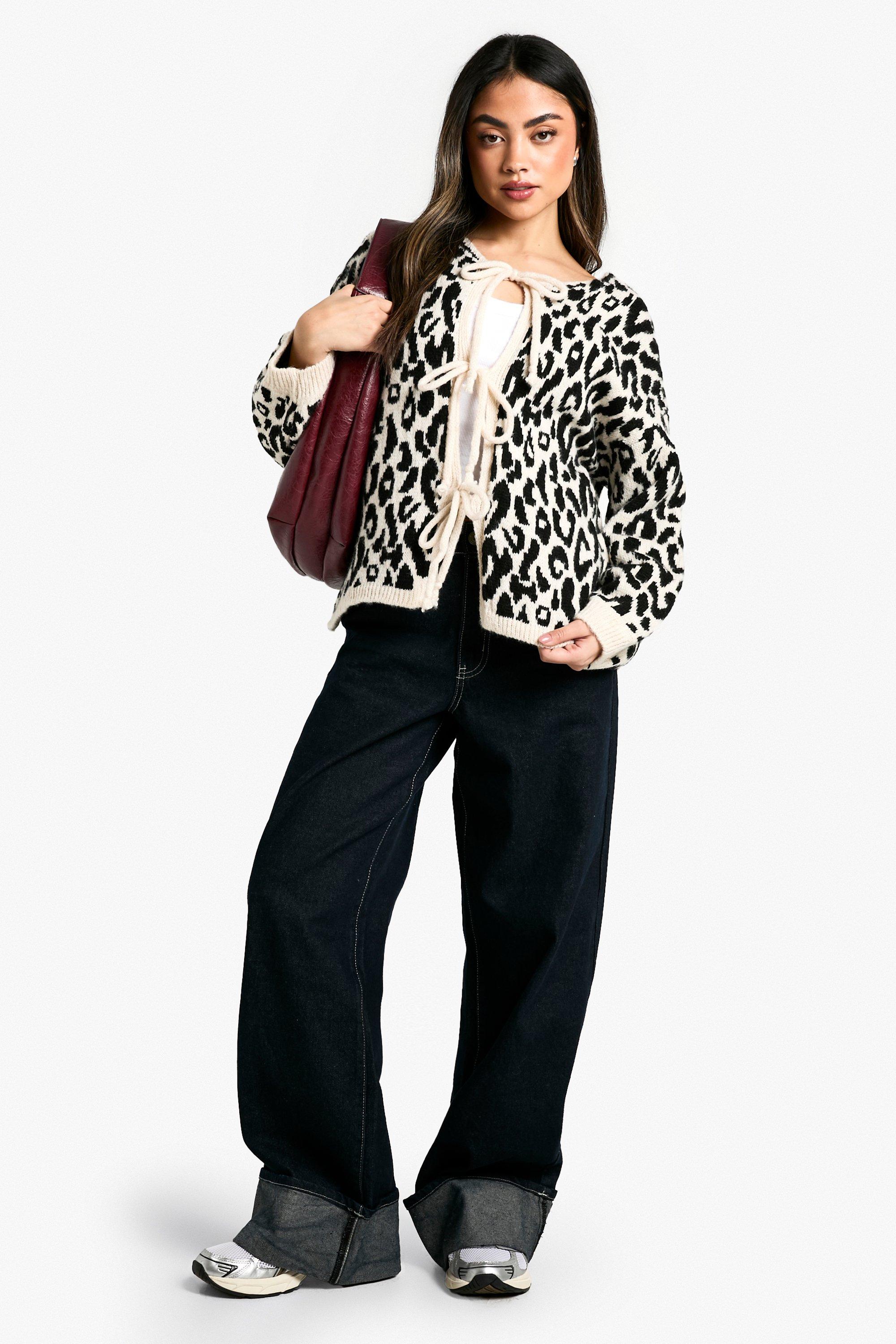 Brushed Knit Tie Front Leopard Cardigan | boohoo