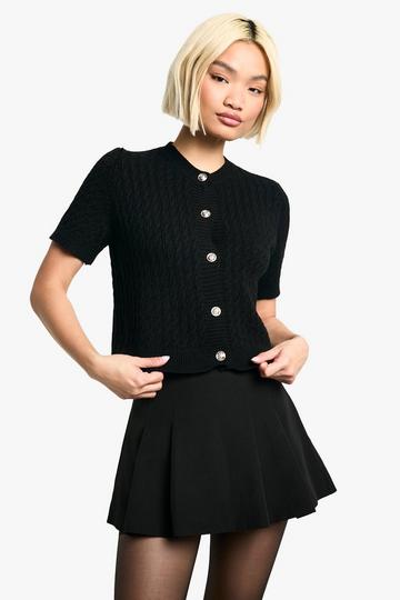 Super Soft Cable Knit Button Detail Top black