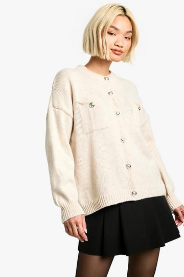 Chunky Knit Button Detail Oversized Cardigan cream