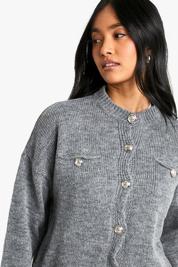 Chunky Knit Button Detail Oversized Cardigan charcoal