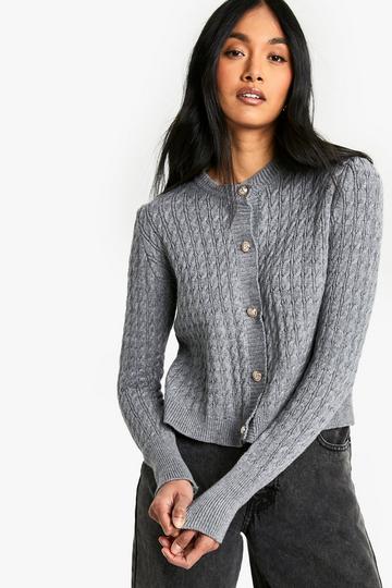 Super Soft Cable Knit Button Detail Cardigan charcoal