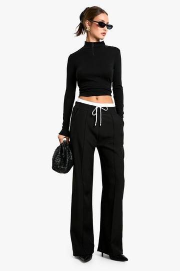 Boxer Waistband Detail Wide Leg Woven Trouser black