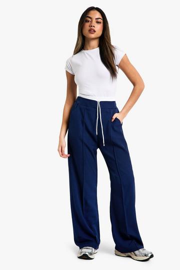 Boxer Waistband Detail Wide Leg Woven Trouser navy