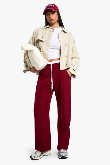 Burgundy Red Boxer Waistband Detail Wide Leg Woven Trouser