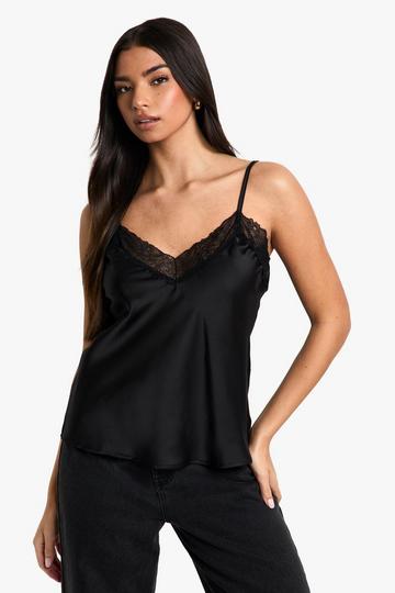 Satin lace trim cami black