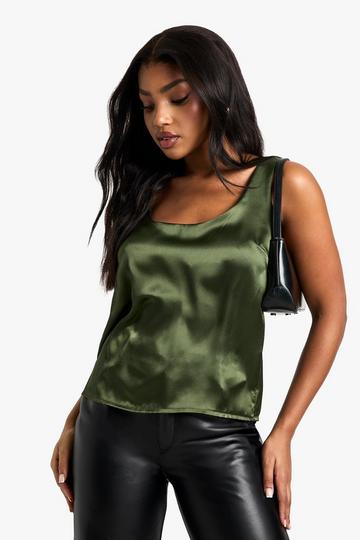 Basic satin scoop neck cami olive