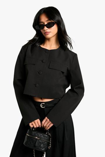 Black Petite Boxy Fit Tailored Jacket