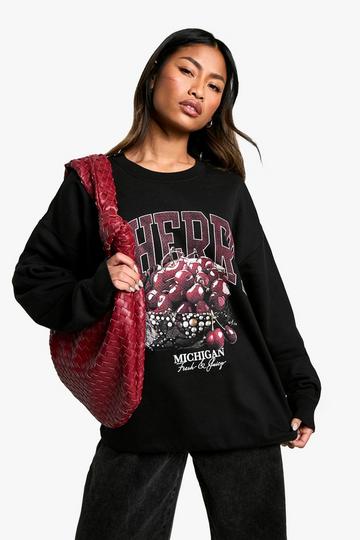 Cherry Slogan Oversized Sweatshirt black