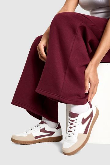 Burgundy Red Contrast Stripe Gum Sole Trainers