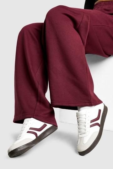 Burgundy Red Contrast Stripe Brown Sole Trainers