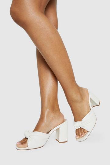 Wide Fit Knot Detail Block Heeled Mules ivory