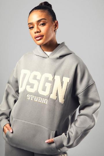 Dsgn Collegiate Towelling Applique Oversized Hoodie slate grey