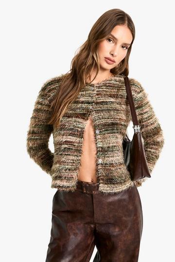 Marl fluffy knit cardigan multi