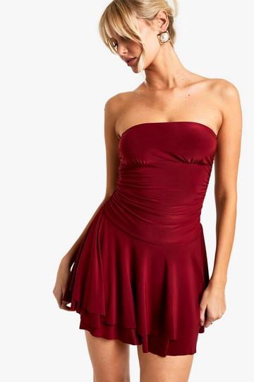 Bandeau Skater Mini Dress wine